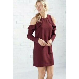 NWT Mudpie Womens Dress Black‎ Long Sleeve Cold Shoulder Ruffles Small